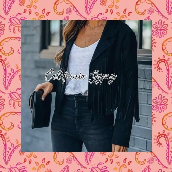 Black Fringe Suede Jacket - Picture 8 of 13